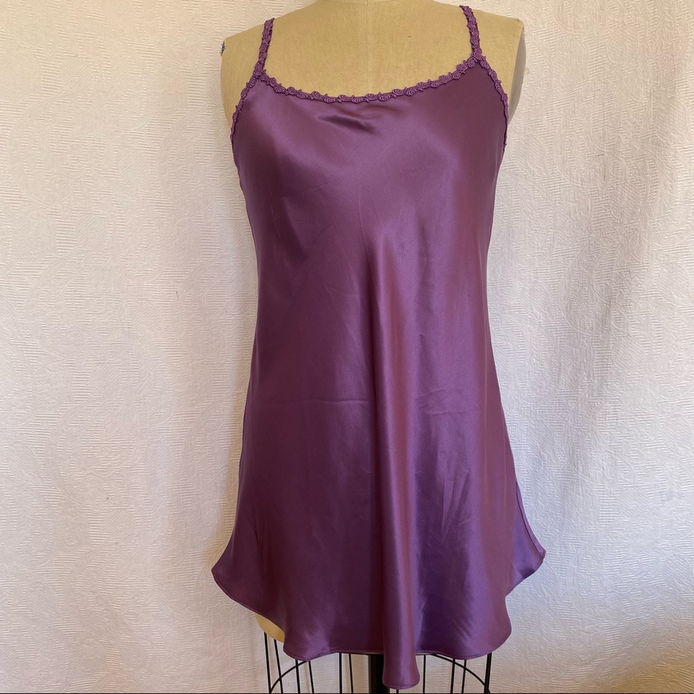 Silk satin purple spaghetti strap chemise
